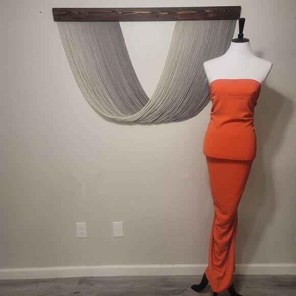 NICOLE BAKTI Orange Strapless Back Ruffle Maxi Formal Gown Size 10 - Picture 1 of 5
